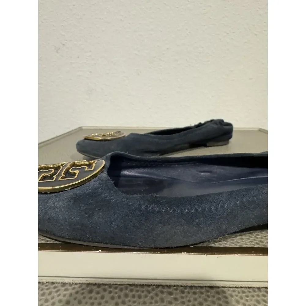 Tory Burch Reva Navy Suede Leather Ballet Flats size 6 M
